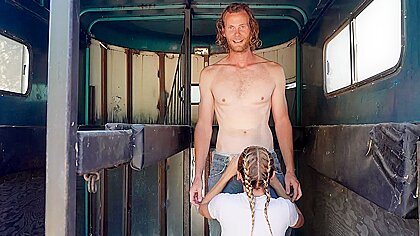 Horse Trainer Fucks Me In Trailer And Snowballs His Huge Cumshot