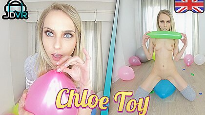 Balloon Popping - Cute Teen Nude Solo With Chloe Toy