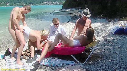 Real public german beach orgy...
